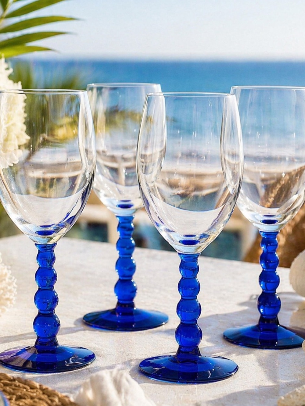 Libbey Metropolis Cobalt Blue Stem Wine Water Goblets Set 4 Mediterranean Glass